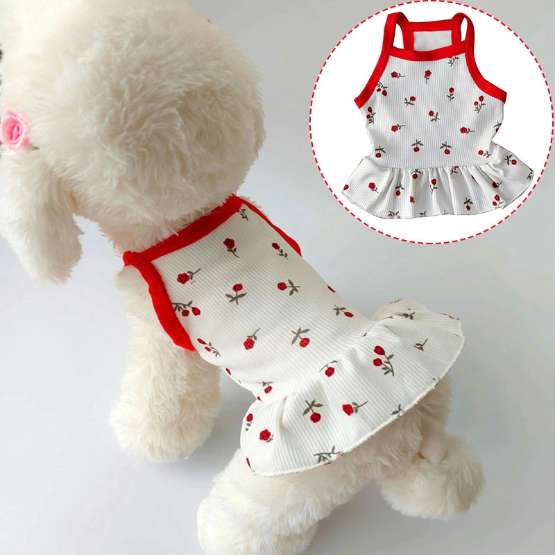 

Pet Dog Rose Printed Dresses Summer Cool Puppy Clothes for Small Dogs Poodle Dress Vest Clothing Soft Comfortable Princess Skirt