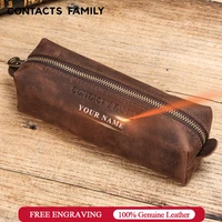 retro leather pencil case high capacity business pencil cases for kids girl boy school office pen bag pouch stationery supplies