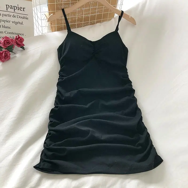 

Folded V-tie Chest Pad Suspender Dress Women's Summer 2021 Slim and Slim