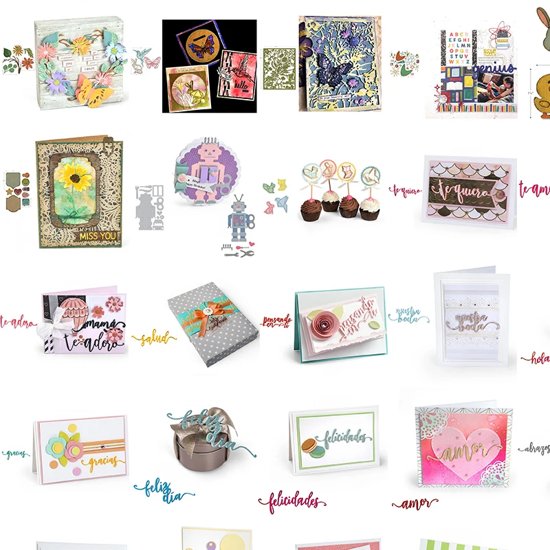 

Cute Animals Sweet Spanish Word Die Cuts For Card Making 2020 Metal Cutting Dies Stencils For DIY Scrapbook ALbum Crafts Cards