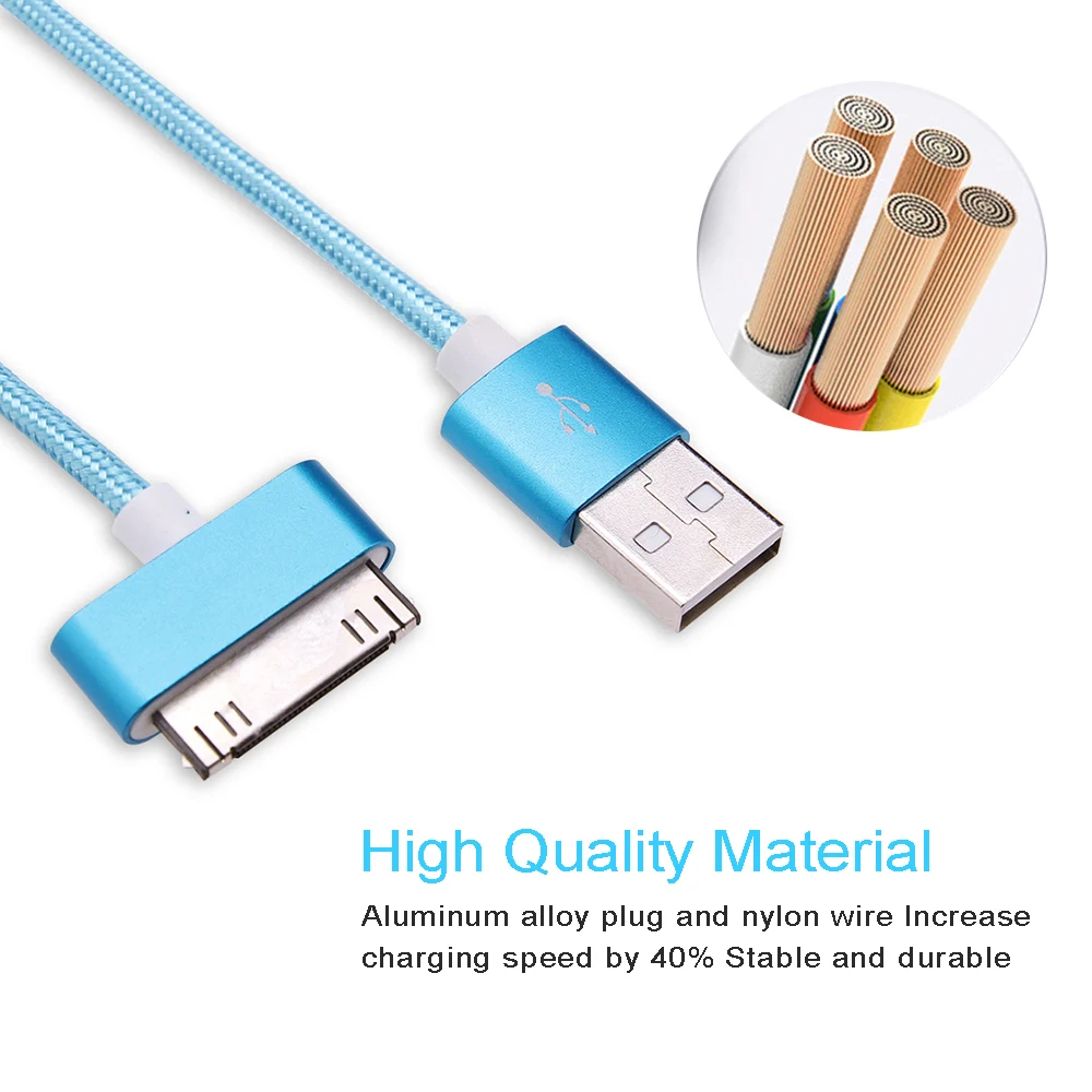 Нейлоновый USB кабель для IPhone 4S 4, металлический штекер, нейлоновый плетеный провод, кабель для зарядного устройства, 2,1 A, шнур для быстрой зарядки и синхронизации данных для IPad 1, 2, 3