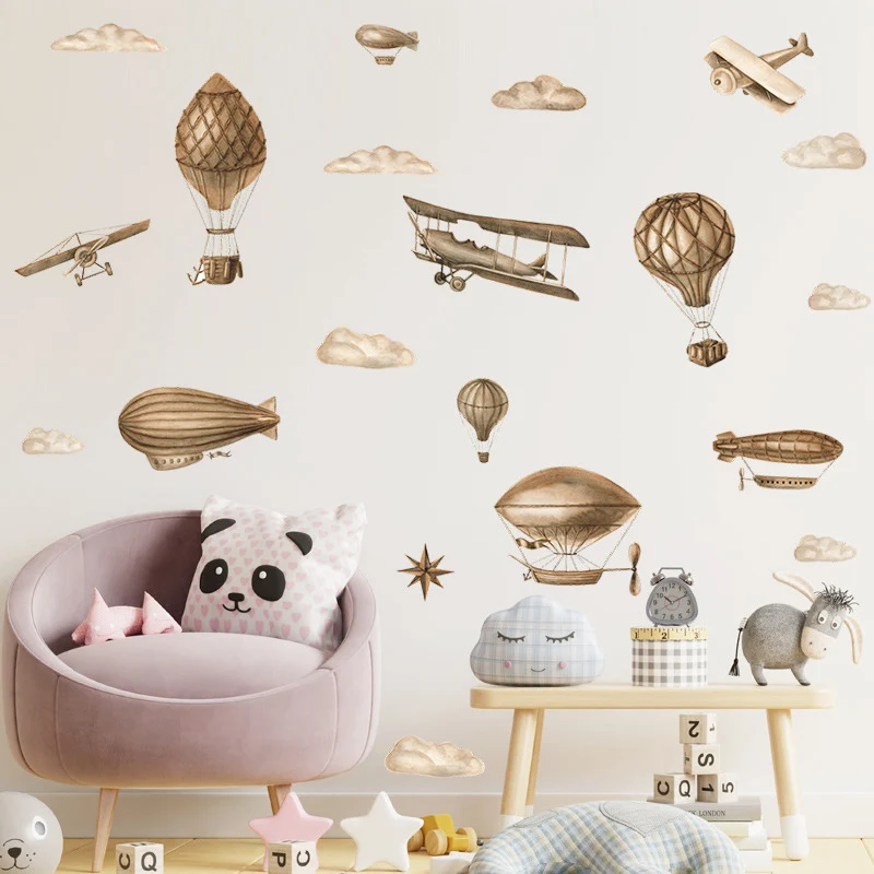 

Самолёт «сделай сам», воздушный шар, облака, винтажные настенные наклейки, удобные для домашнего декора, съемные украшения комнаты, роспись,...