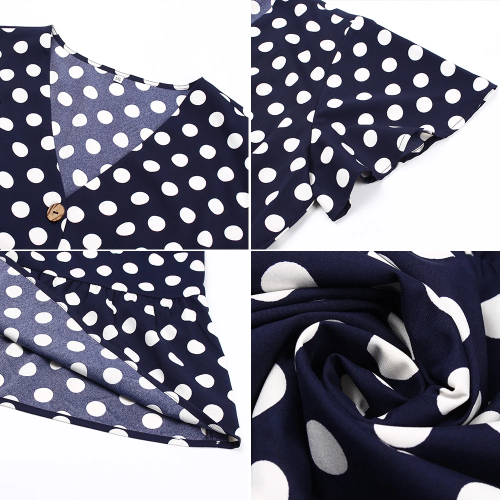 Женское облегающее мини платье в горошек пляжное большого размера с V образным