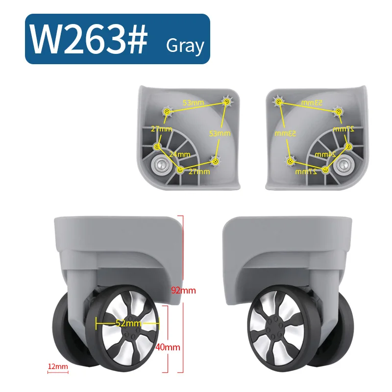 W263(2 Wheels)Gray Чемодан Замена колеса ремонт фитинг чемодан тяга коробка оборудование Замена аксессуары 360 Универсальные ролики - Цвет: W263(2 Wheels)Gray