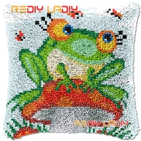latch hook cushion cover frog on a mushroom needlepoint kits chunky acrylic yarn crocheting pillow case arts crafts