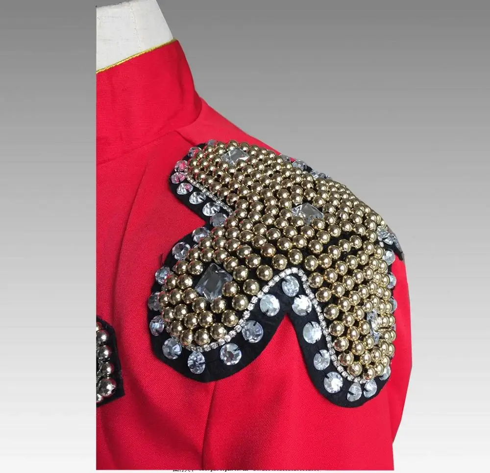 

New Design Metal Bead Rhinestone Pattern Male Black Chorus Stage Blazer Jacket Fashion Men's Party Performance Slim Fit Suits
