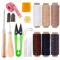 nonvor 21pcs 6 color waxed thread leather awl hand stitching big eye curved leather tool kit leather craft sewing supplies diy