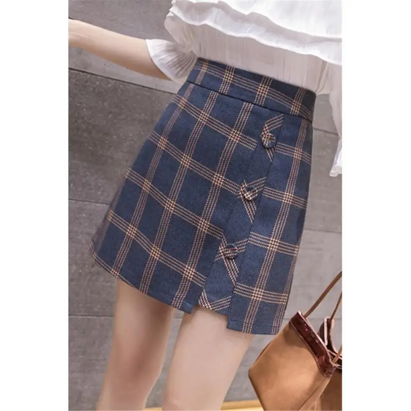 2020 клетчатая юбка на пуговицах женское асимметричное платье А-силуэта женские