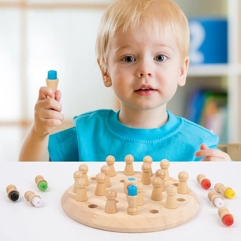 Juego de ajedrez de madera para ni&ntilde;os, juego de mesa de Color divertido, rompecabezas educativo, capacidad cognitiva, juguetes de aprendizaje-1