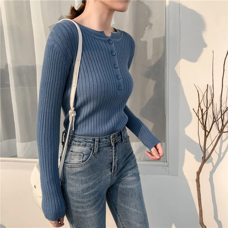 

Women Sweater Pullovers New 2019 Knitted Autumn Winter Spring Fashion Sexy Elegant Buttons Casual Long Sleeve Ladies Sweater