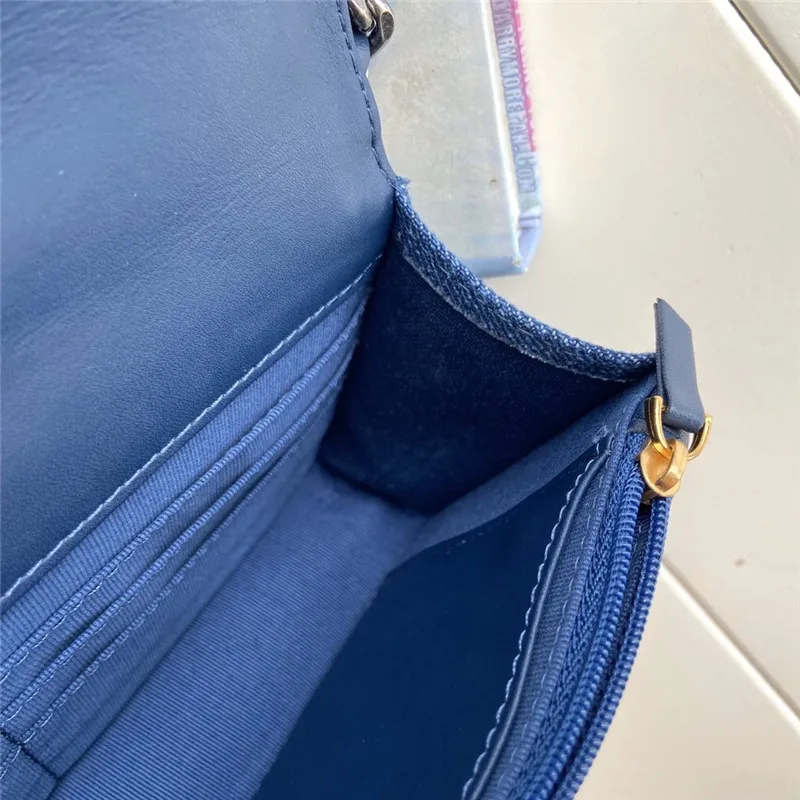 

New small fragrant style Lingge handbag WOC denim chain flap bag single shoulder cross over Mini large capacity shopping bag