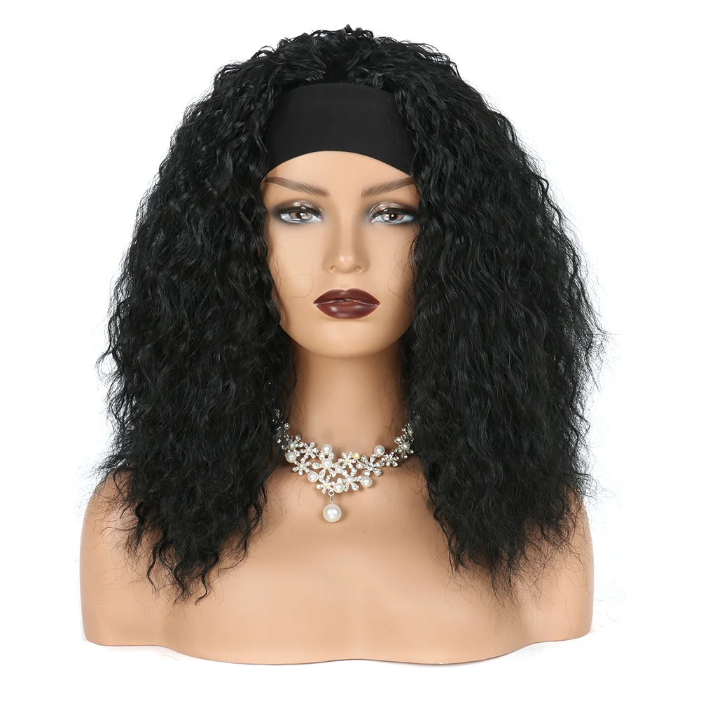 

Synthetic Water Wave Wigs Headband Natural Fake Hair For Black Women Cosplay Daily Use Heat Resistant Dark/Brown