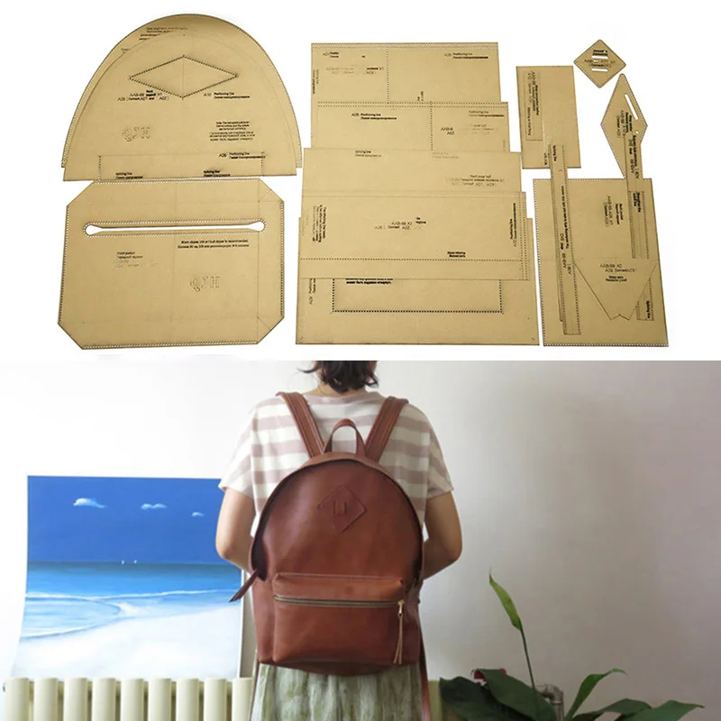 

DIY Men and Women Casual Backpack Layout Pattern Kraft Paper Template Paper Grid Drawing Leather Craftwork Stencil Supplies