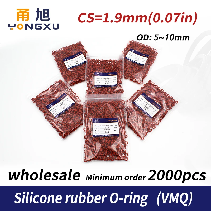 

2000PCS/lot Red Silicon wholesale O-ring Silicone/VMQ 1.9mm Thickness OD5/6/7/8/9/10mm O Ring Seal Rubber Gasket Ring Washer