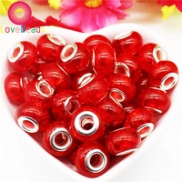 10pcs red color flower resin murano big hole spacer beads fit pandora bracelet snake chain diy charms necklaces for women girls