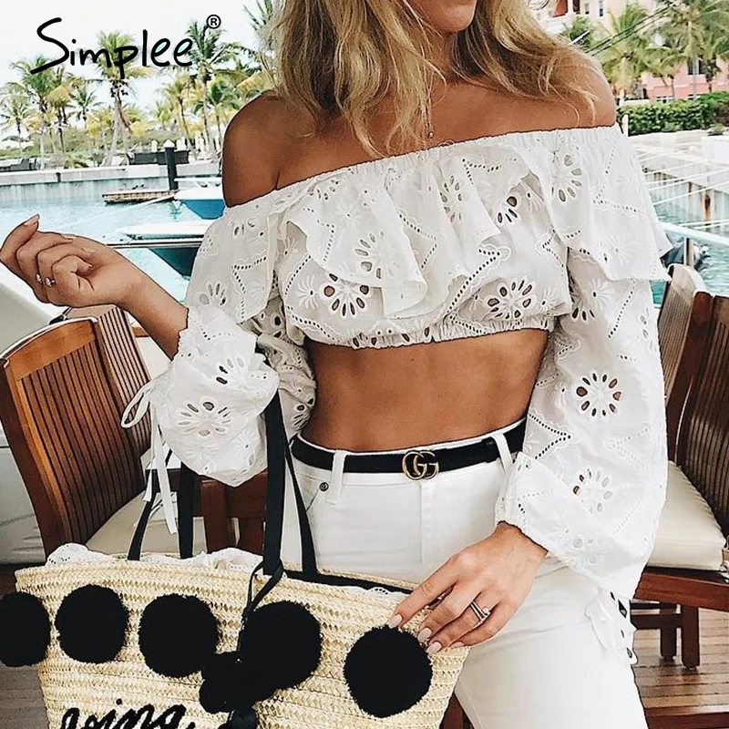 Женская белая полая рубашка Simplee привлекательная блузка с открытыми плечами и