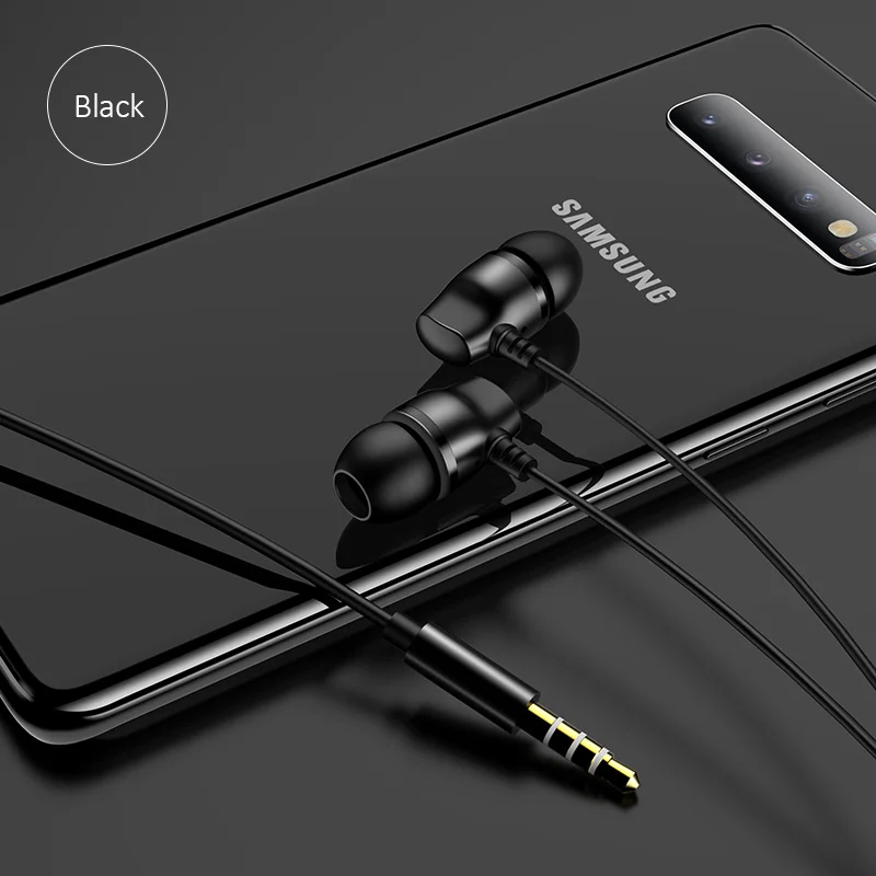 Black USAMS наушники-вкладыши 3,5 мм Металл Hifi Проводная гарнитура микрофон стерео проводные наушники для huawei samsung Xiaomi - Цвет: Black