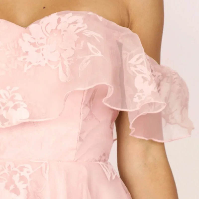 2 слоя оборками Розовое платье с открытыми плечами эластичной резинкой изящная