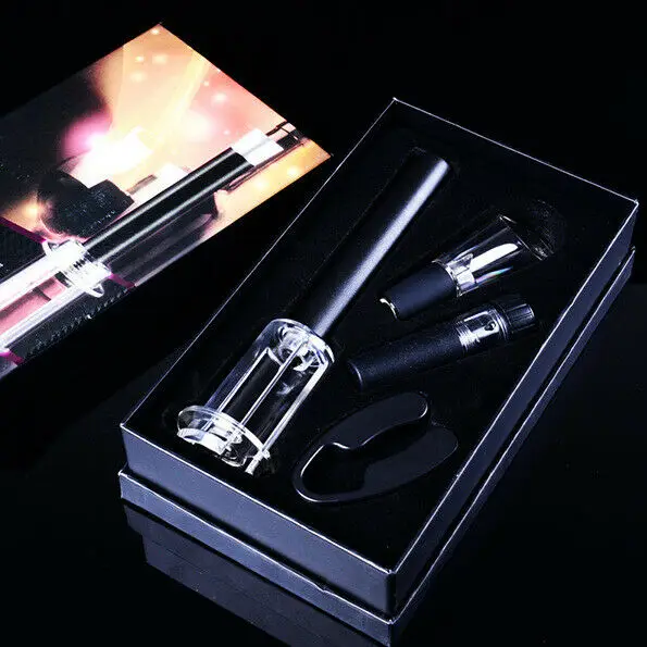 

4pcs/Set Wine Air Pressure Pump Opener Set Wine Bottle Cork Remover Pump Tools Outfit Gift Deluxe Black Box