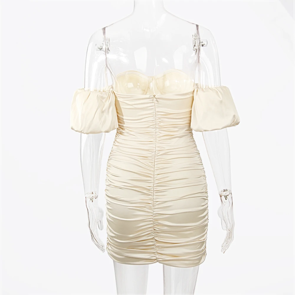 

Karlofea Elegant Prom Dresses For Women Celebrity Clothing Puff Sleeve Sexy Nightclub Party Outfits Ruched Satin Bodycon Dress