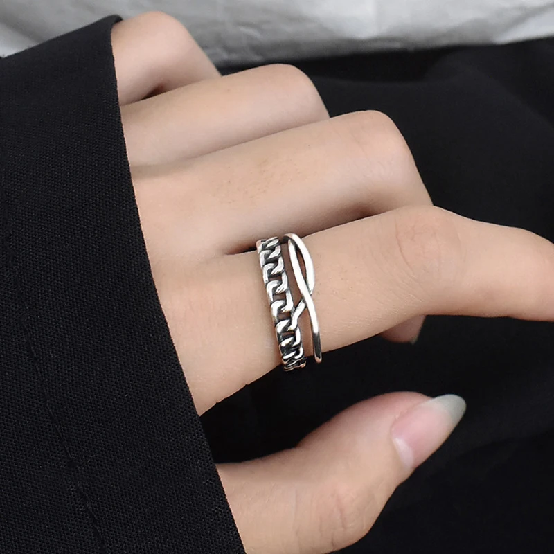 Женское кольцо из серебра 925 пробы с двойной цепью | Украшения и аксессуары