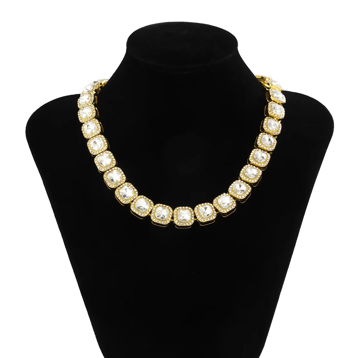 

Simple Exaggerated Square Crystal Necklace for Women Men New Hip Hop Metal Necklace Trendy Punk Necklace Wholesale Free Shipping