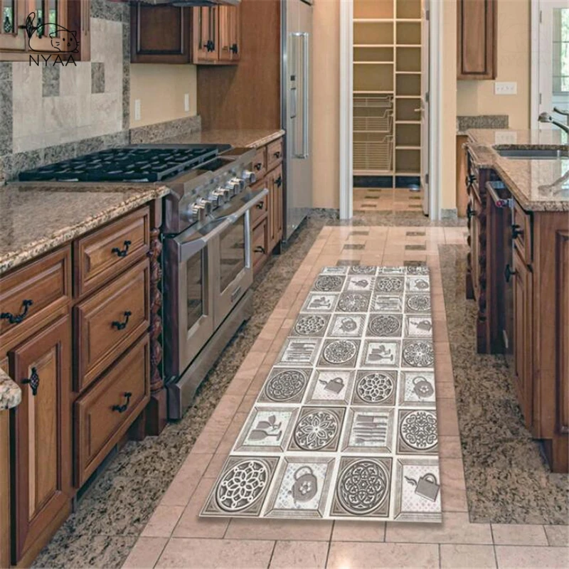 

Vintage Goemetric Floor Mat Kitchen Carpet Dinnerware Plaid Non-Slip Doormat Kitchen Rug Luxury Carpet for Living Room Hallway