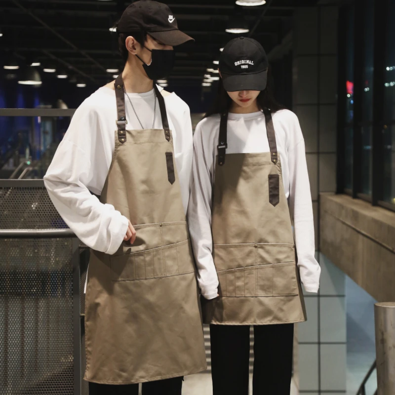 

Durable Black Aprons for Men And Women Size M/L Cotton Adjustable Neck Strap Tool Pockets Chef Barber Canvas Apron