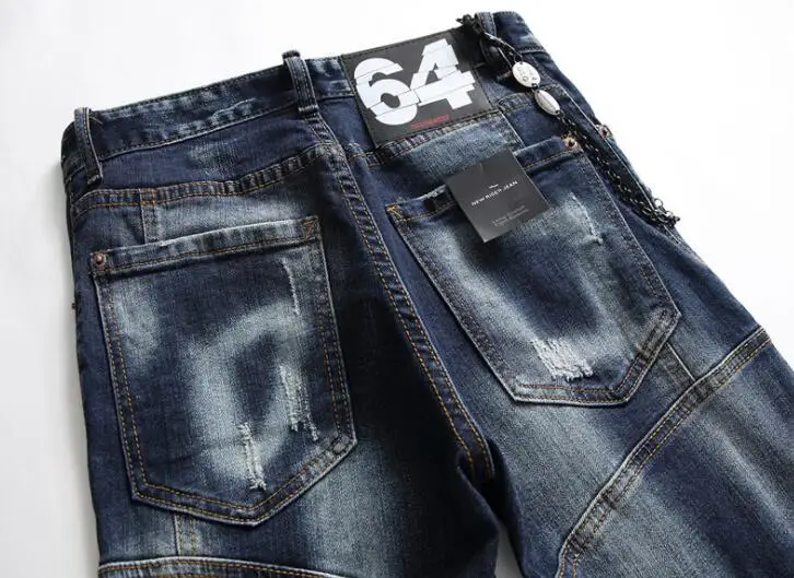 для мужчин джинсы tattered paint stitching men's slim stretch jeans blue embroidered beggar pants Autumn and winter new