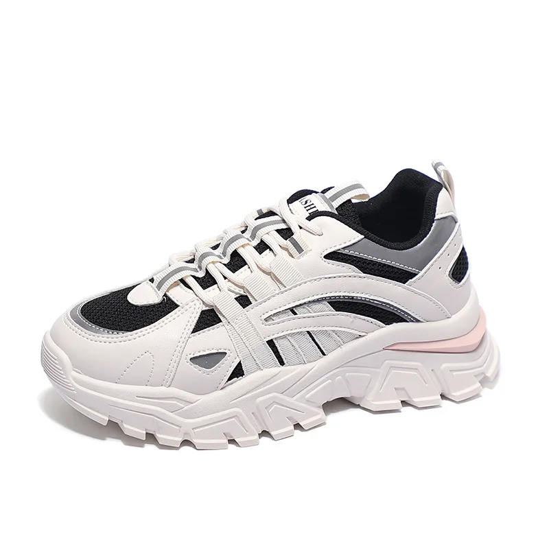 

Spring 2021 mesh breathable reflective sneakers women white comfortable flat-bottomed cute thick-soled shiny women's flats shoes