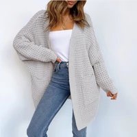 cardigan sweaters women autumn winter pockets cardigan long sleeve loose knitted mid length coat knitted sweater jumper