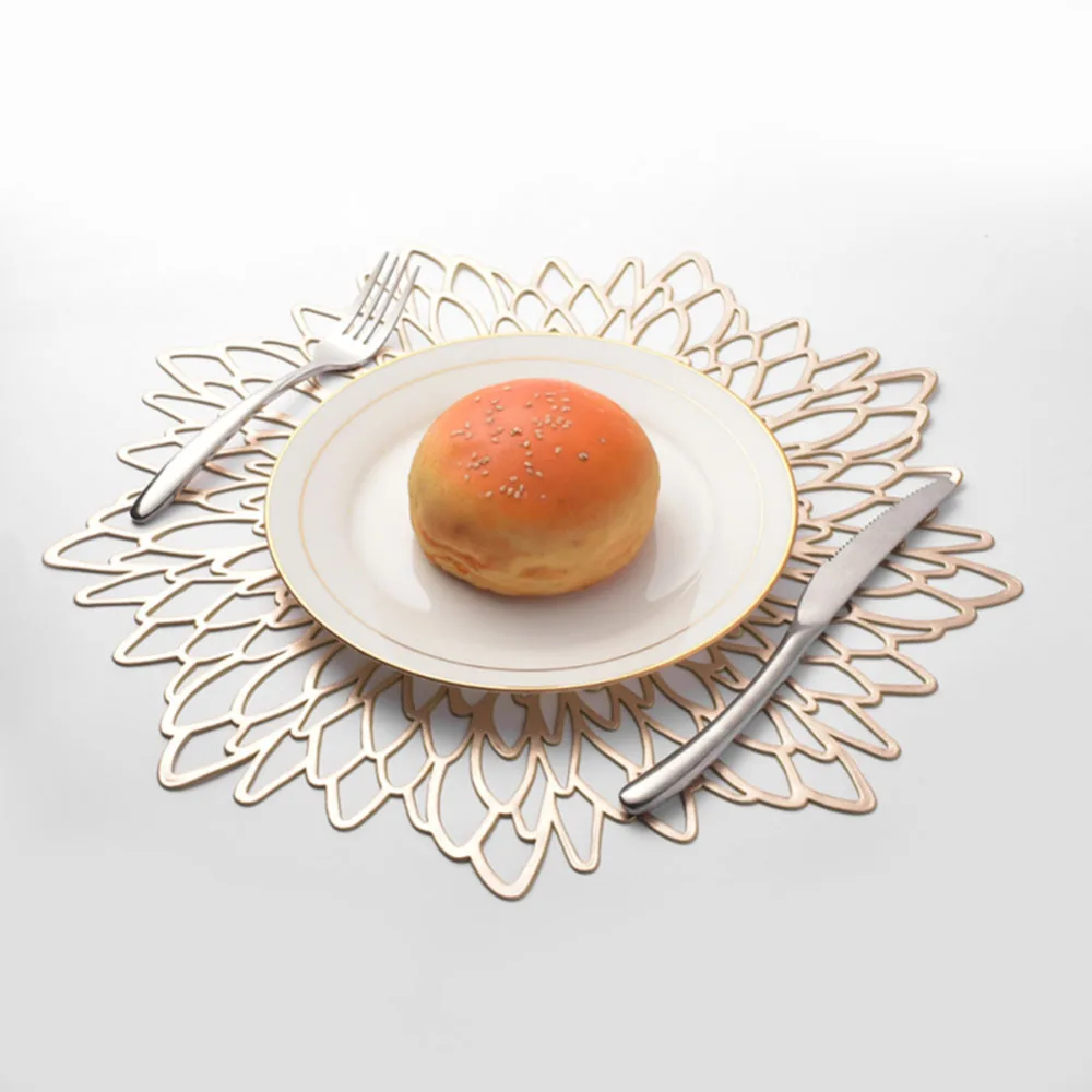 PVC Material Placemat Hollowed Gold Stamping Placemat Hibiscus Flowers Shape Unique Placemat for Home Decor Dining Table