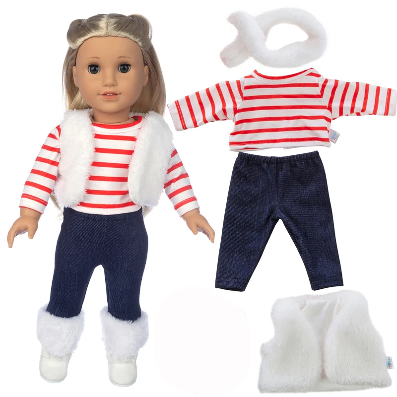 Grid Suit+Coat+Scarf Fit for American Girl Doll Clothes 18-inch Doll , Christmas Girl Gift(only sell clothes)