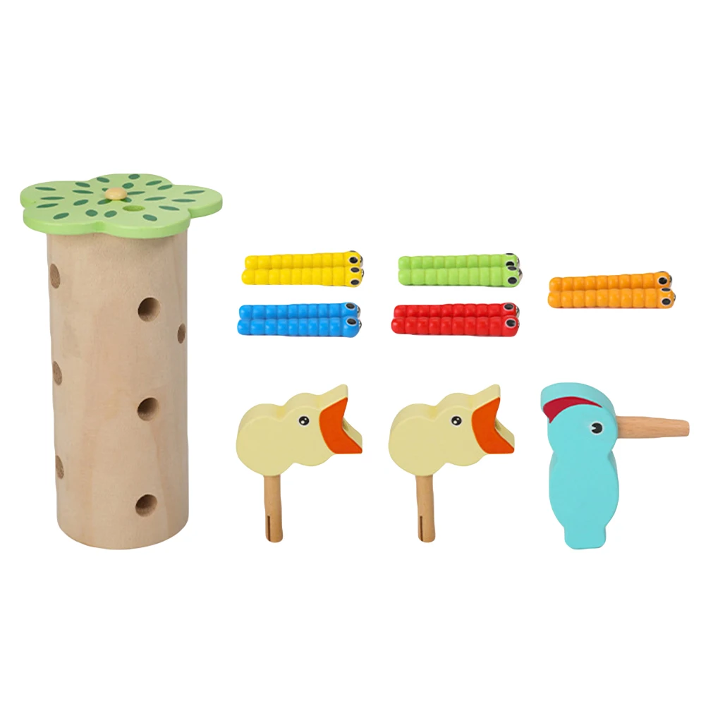 

Kid Wooden Magnetic Pretend Woodpecker Catch Worm Insect Game Developmental Toy
