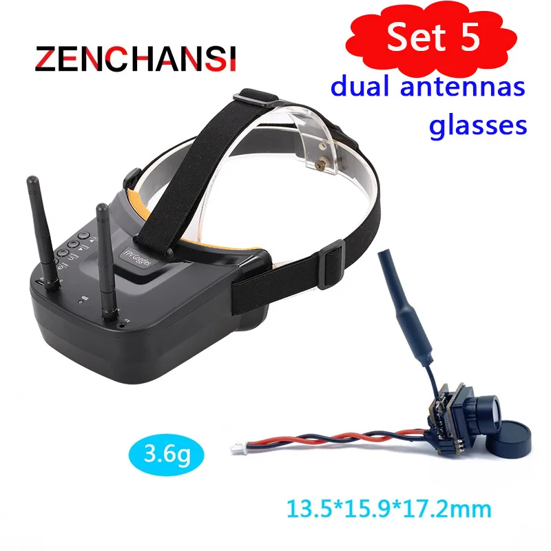 5,8G FPV 48CH 25 мВт передатчик VTX-CAM с 600TVL 120-градусной камерой AIO и Комплектом монитора 4,3 / 7 дюймов или приемником очков.