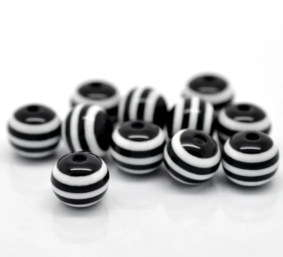 

200 PCs 8mm Resin Bubblegum Beads Black Stripe Pattern Round Shape Loose Spacer Beads For Earrings Necklace Jewelry Making DIY