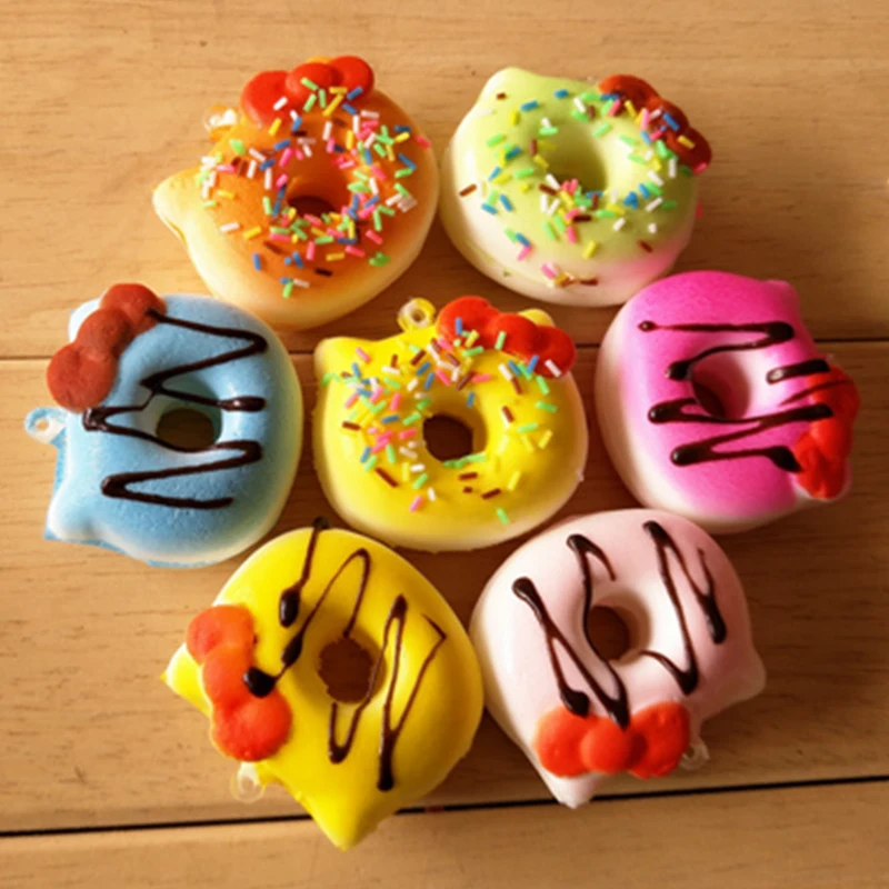 

5pcs/set KT Doughnut Squishy Antistress Slow Rising Squish Anti Stress Cute Toy Soft Squishe Key Pendant Kids Toys For Children