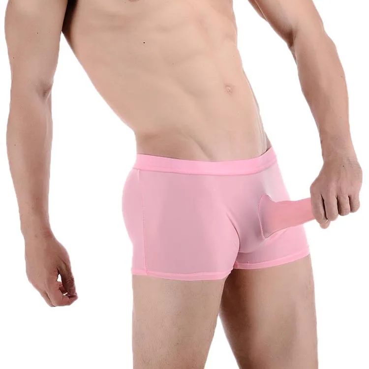 

Men Cheeky Sexy Underwear Hot Temptation Bulge Pouch Ice Silk Underpants Erotic Lingerie Trunk See Through Boxer Seduction Brief