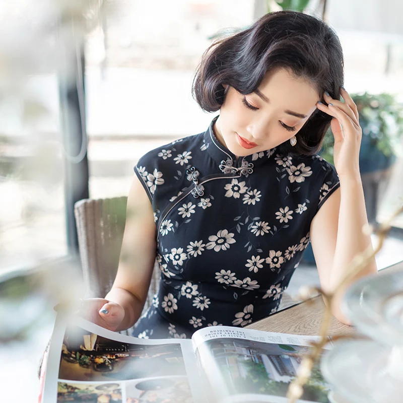 

Yihongyanyou * lotus new style cheongsam women's young retro Chinese style daily improved fashion cheongsam dress