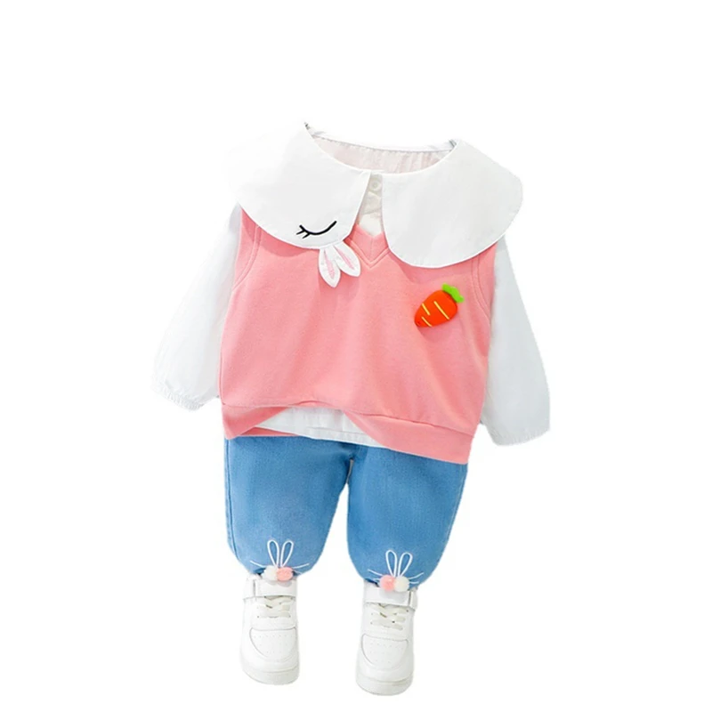 

Fashion Spring Autumn Baby Girl Clothes Children Cotton Vest Shirt Jeans 3Pcs/Sets Toddler Active Costume Kids Casual Sportswear