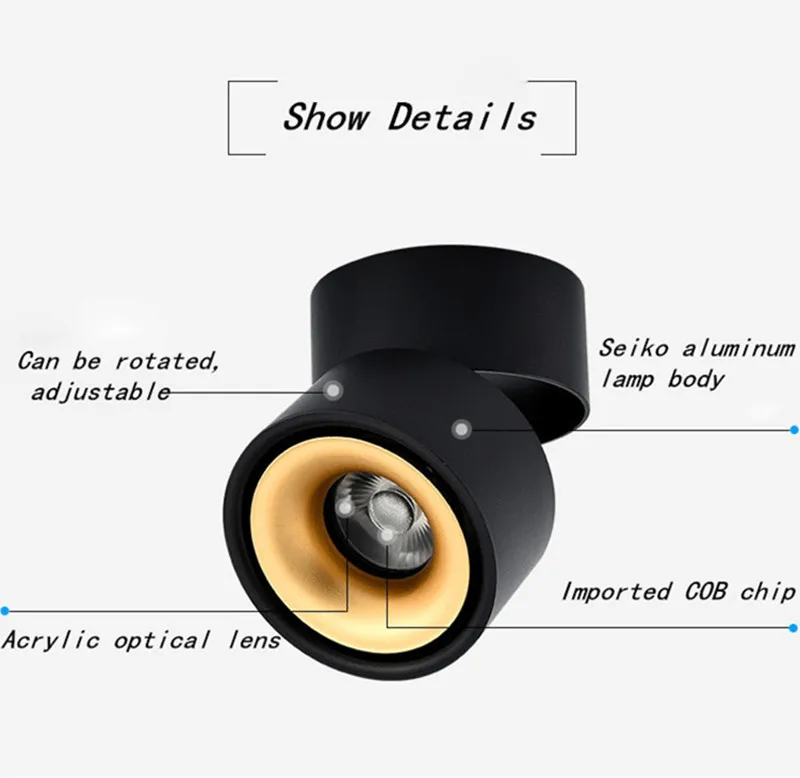 $14.45 2021 New Style Dimmable Surface Mounted Rotating LED Ceiling Downlight 20W 18W 15W 12W 10W7W Epistar LED Spot Light Ceiling Lamp