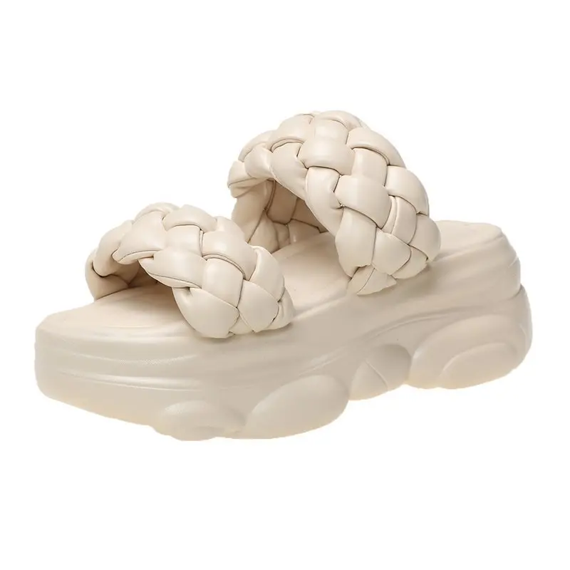 

On A Wedge Shoes Woman 2021 Slippers Casual Pantofle Shale Female Beach Heeled Mules Platform Luxury New Sabot High Slides Fashi
