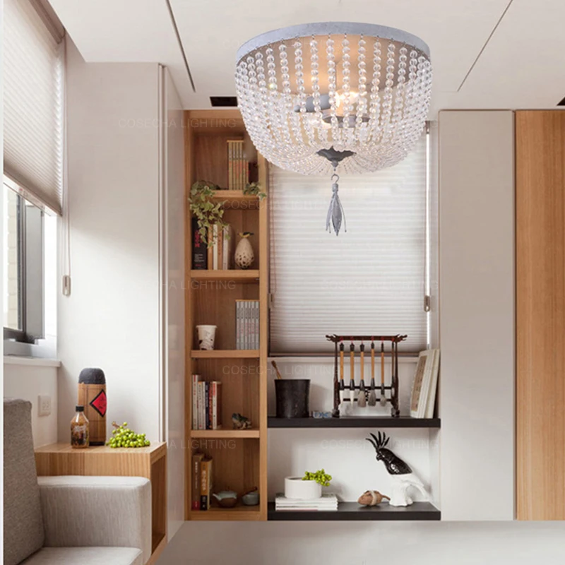 Винтажные серые потолочные светильники роскошные хрустальные бусины потолочная