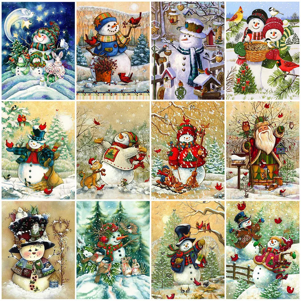 

HUACAN Diamond Painting Christmas Snowman Rhinestone Kit Full Square Round Diamond Embroidery Cartoon Mosaic Handmade Gift