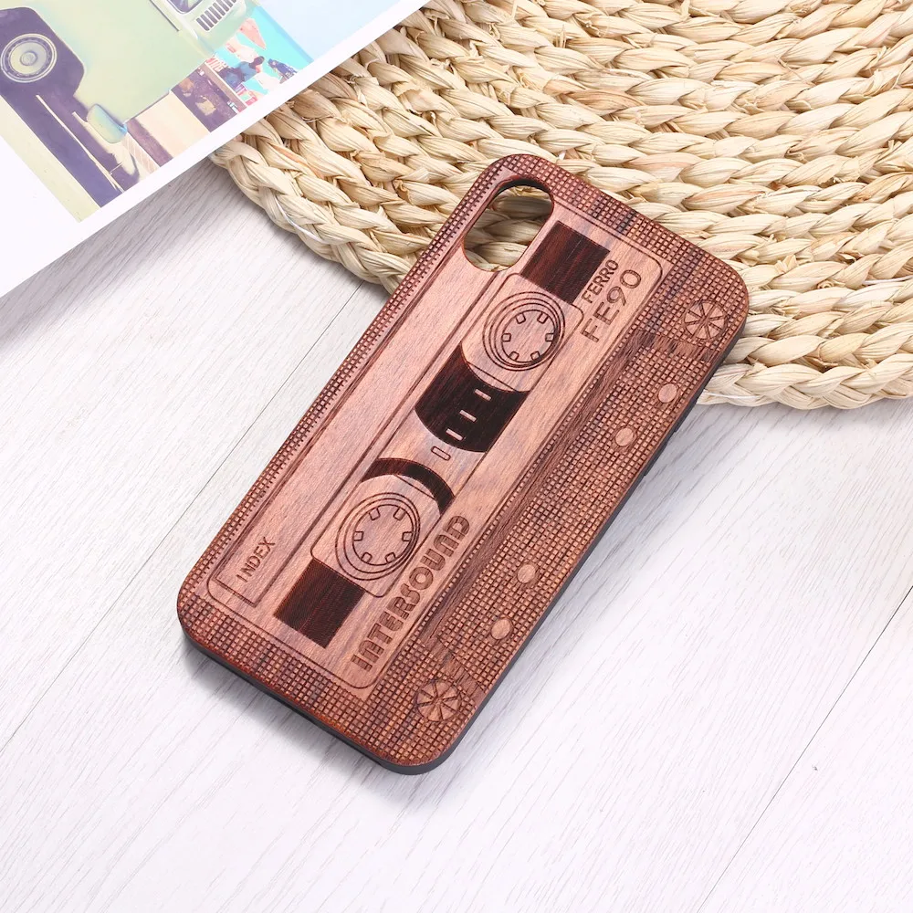 Для iPhone 6 6S 6plus 7 7Plus 8 8Plus XR X XS Max 11 Pro Max Выгравированная Ретро Кассетная лента настоящая Природа Деревянный чехол для телефона Funda - Цвет: Rose Wood