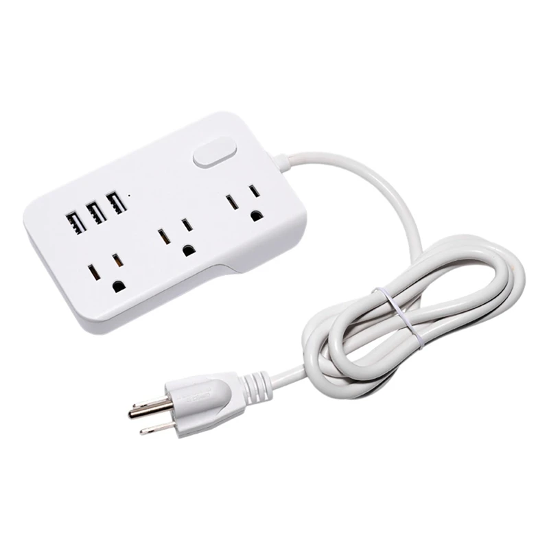 

Power Strip 3 Outlets 3 USB 5V 3A Ports 1850W 10A 5 Feet Extension Cord Surge Protector Protection Switch,-US Plug