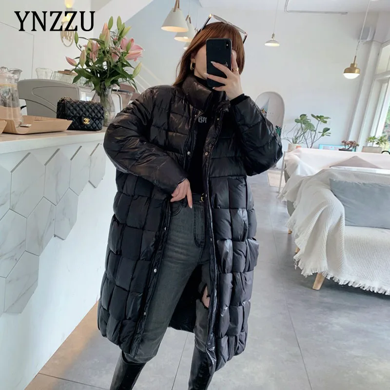 

White duck down jacket 2021 women's winter oversized knee length warm lady coat thicked stand collar fashion outwear YNZZU 1O146