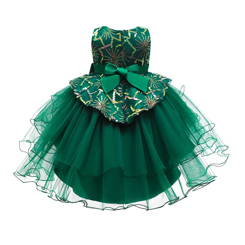 

Formal Dresses Mermaid Bling Bow Sleeveless Mesh Tutu Girls Dress Party Pageant Children Christmas Costumes Toddler Vestido 2021