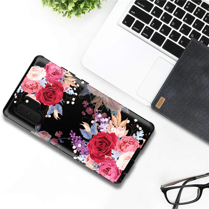 Передняя и задняя 360 градусов полный корпус защитный чехол для samsung note10 Plus мраморный цветок блестящий PU силиконовый ударостойкая гибридная Броня