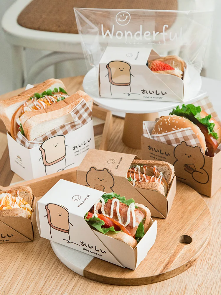 

20pcs/lot Sandwich Packaging Box Takeaway Bento Disposable Takeaway Carton Restaurant Egg Toast Bread Breakfast